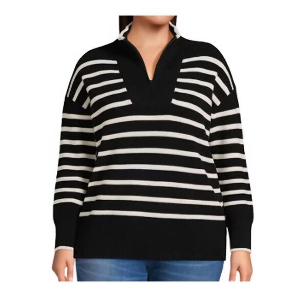 Lands End Drifter Cotton Quarter Zip Pullover Sweater 2X Nautical Coastal Stripe - Picture 1 of 7